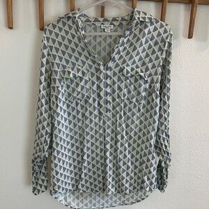 Splendid Blue Geometric Print Button-Front Women's Blouse
